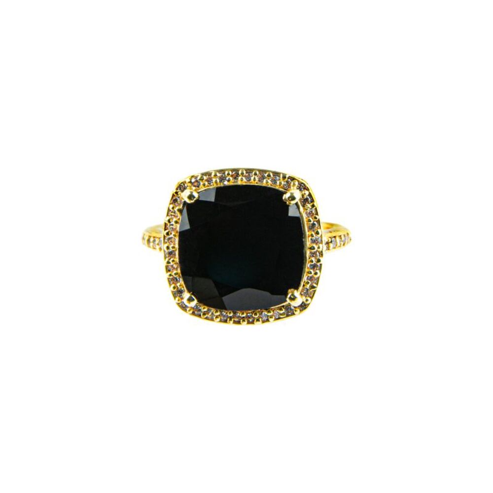 Cushion Cut Genuine Black Onyx Simulated Diamond Halo Ring Size 9